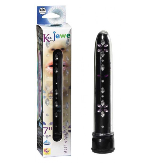 Чёрный вибратор со стразами по всей длине - 17,8 см. Чёрный вибратор со стразами по всей длине - 17,8 см.