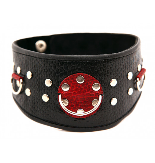 Кожаный ошейник с клепками и кольцами