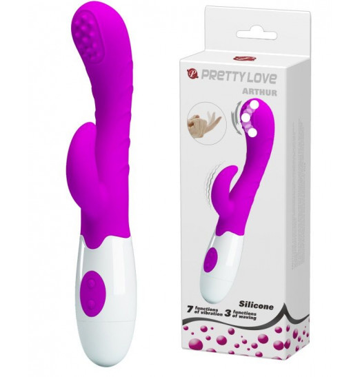 Лиловый вибратор Arthur с эффектом движения пальчика - 20 см.