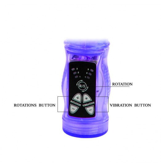 Фиолетовый вибратор-кролик с функцией ротации - 21,5 см.