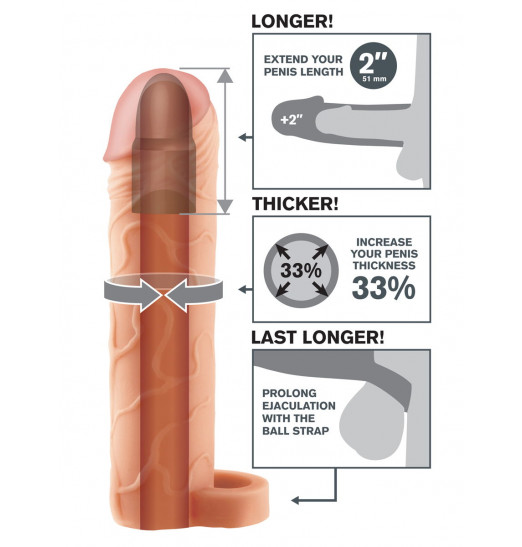 Телесная насадка с кольцом Perfect 2  Extension with Ball Strap - 19 см.