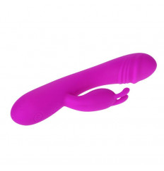 Силиконовый вибратор Hunter с клиторальным зайчиком - 17 см.