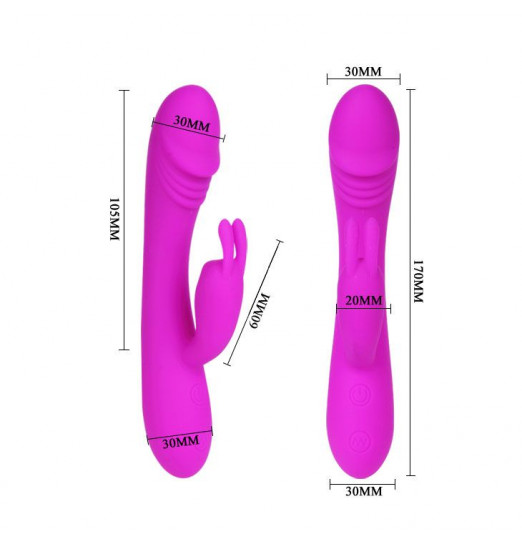 Силиконовый вибратор Hunter с клиторальным зайчиком - 17 см.