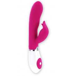 Розовый вибратор Felix с клиторальным стимулятором - 21 см.