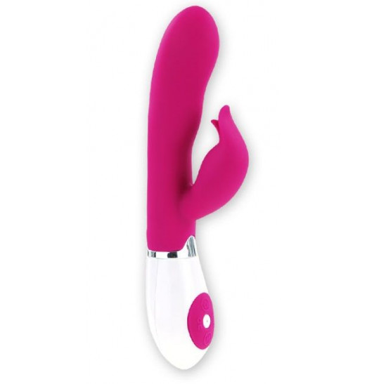 Розовый вибратор Felix с клиторальным стимулятором - 21 см.