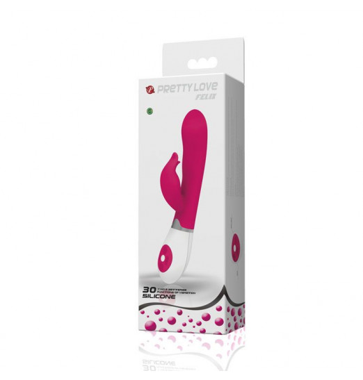 Розовый вибратор Felix с клиторальным стимулятором - 21 см.