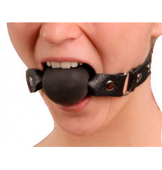 Кляп-шар на чёрных кожаных ремешках Кляп-шар на чёрных кожаных ремешках