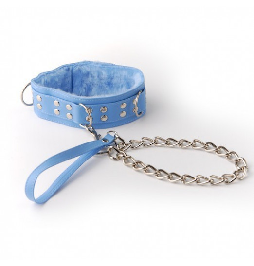 Голубой ошейник с поводком