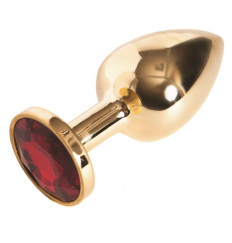Малая золотистая анальная втулка с красным кристаллом - 6 см.