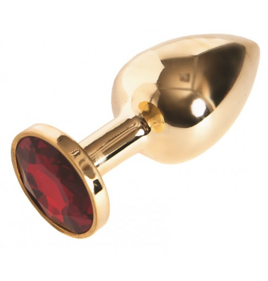 Малая золотистая анальная втулка с красным кристаллом - 6 см.