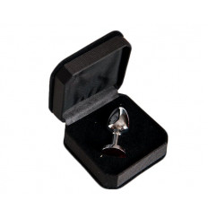 Малая серебристая анальная втулка с красным кристаллом - 6 см.