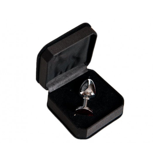 Малая серебристая анальная втулка с красным кристаллом - 6 см.