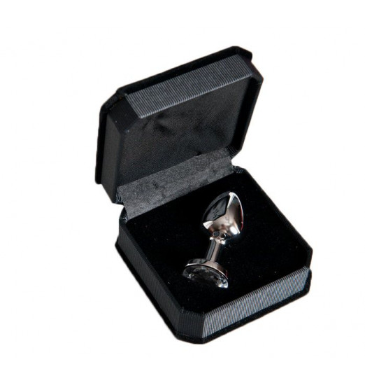 Малая серебристая анальная втулка с прозрачным кристаллом - 6 см.