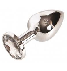 Малая серебристая анальная втулка с прозрачным кристаллом - 6 см.