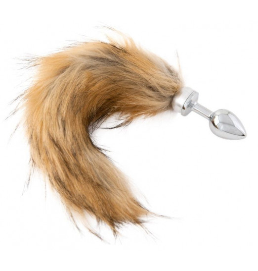 Малая серебристая анальная втулка с большим рыжим хвостом - 8,5 см.