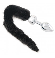 Маленькая анальная втулка с черным хвостом - 8,5 см.