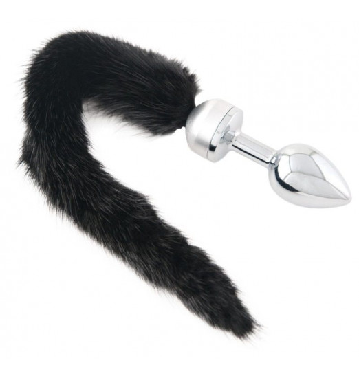 Маленькая анальная втулка с черным хвостом - 8,5 см.