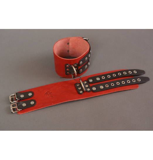 Широкие красно-черные наручники без подкладки