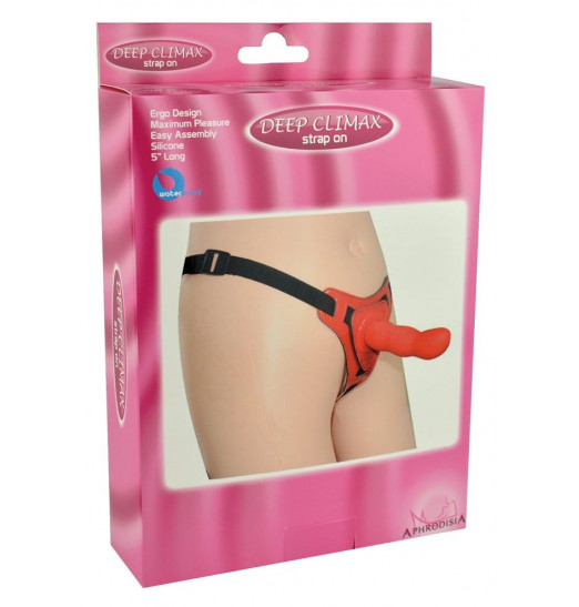 Розовый страпон на трусиках Curved Dong - 13,5 см.