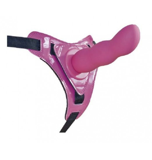 Розовый страпон на трусиках Curved Dong - 13,5 см.