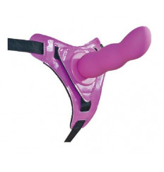 Фиолетовый страпон на трусиках Curved Dong - 13,5 см.