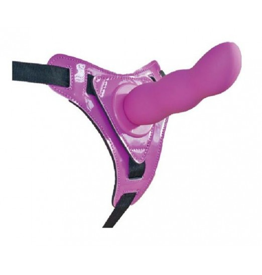 Фиолетовый страпон на трусиках Curved Dong - 13,5 см.