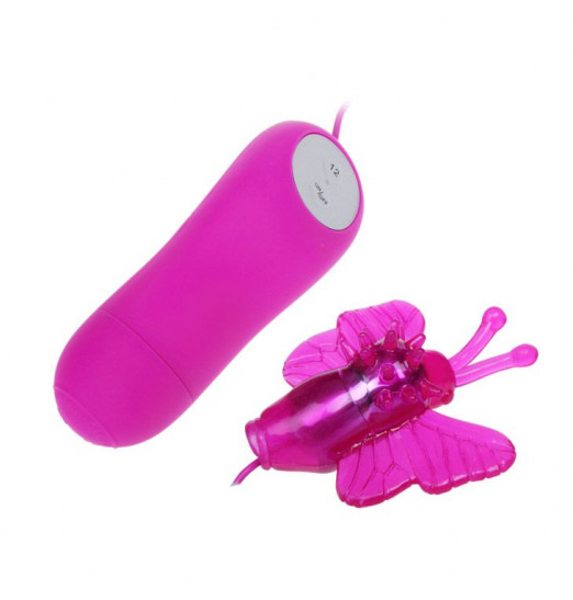 Розовый вибростимулятор с насадкой в виде бабочки