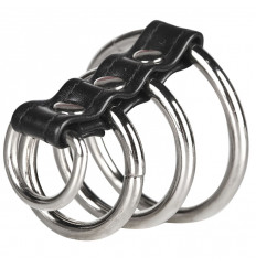 Хомут на пенис из трех металлических колец и кольца для привязи 3 RING GATES OF HELL