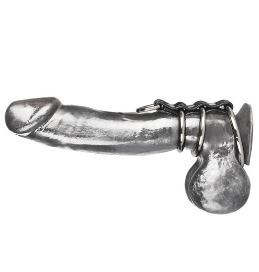 Хомут на пенис из трех металлических колец и кольца для привязи 3 RING GATES OF HELL