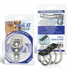 Хомут на пенис из трех металлических колец и кольца для привязи 3 RING GATES OF HELL