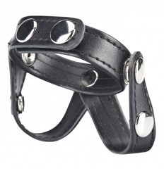 Кольцо на пенис с разделителем мошонки из искусственной кожи на клепках V-STYLE COCK RING