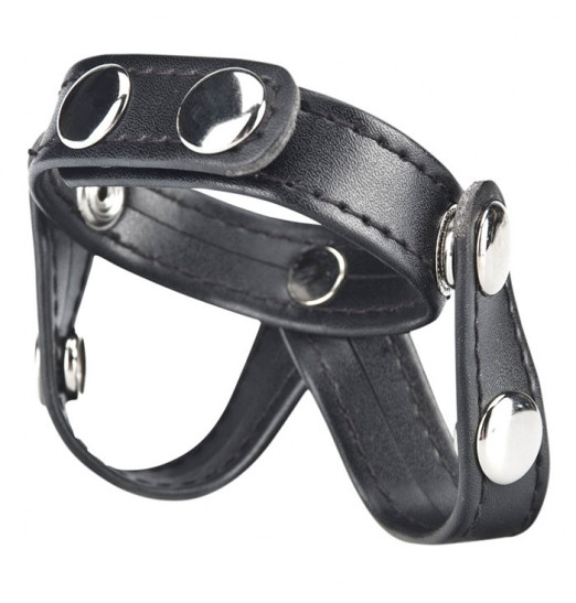 Кольцо на пенис с разделителем мошонки из искусственной кожи на клепках V-STYLE COCK RING