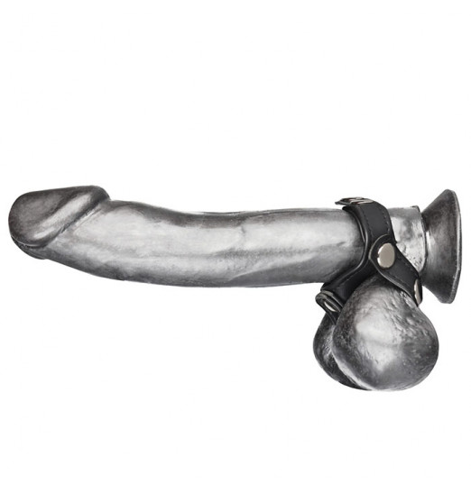 Кольцо на пенис с разделителем мошонки из искусственной кожи на клепках V-STYLE COCK RING