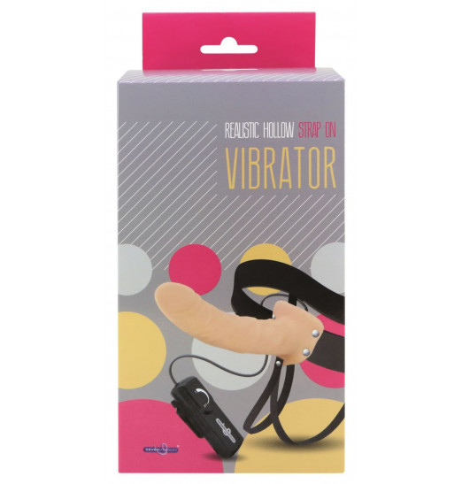 Полый страпон телесного цвета с встроенным вибратором - 20 см.