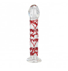 Стеклянный фаллоимитатор с сердцами Heart - 17 см.