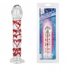 Стеклянный фаллоимитатор с сердцами Heart - 17 см.