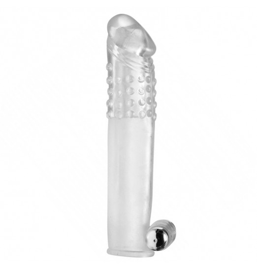 Прозрачная насадка с массажными точками и вибрацией Size Matters - 14 см.