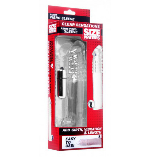 Прозрачная насадка с массажными точками и вибрацией Size Matters - 14 см.