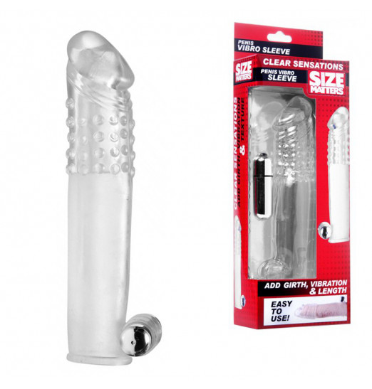 Прозрачная насадка с массажными точками и вибрацией Size Matters - 14 см.