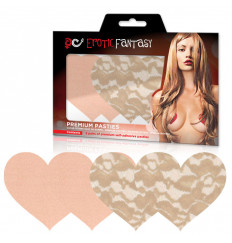 Набор из телесных кружевных и сатиновых пэстисов-сердец Nude Ambition Набор из телесных кружевных и сатиновых пэстисов-сердец Nude Ambition
