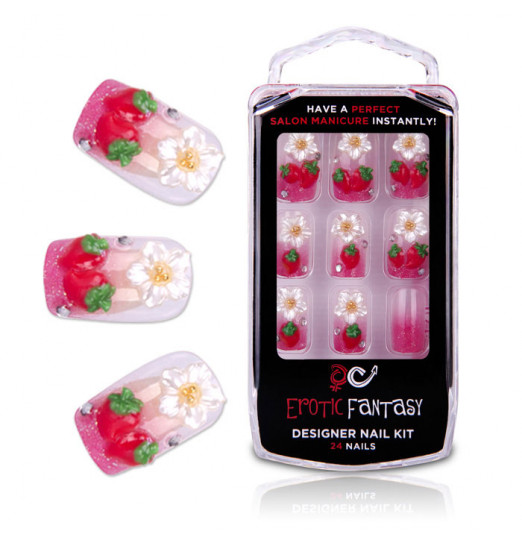 Акриловые типсы для маникюра с клубничками Californian Strawberry Акриловые типсы для маникюра с клубничками Californian Strawberry