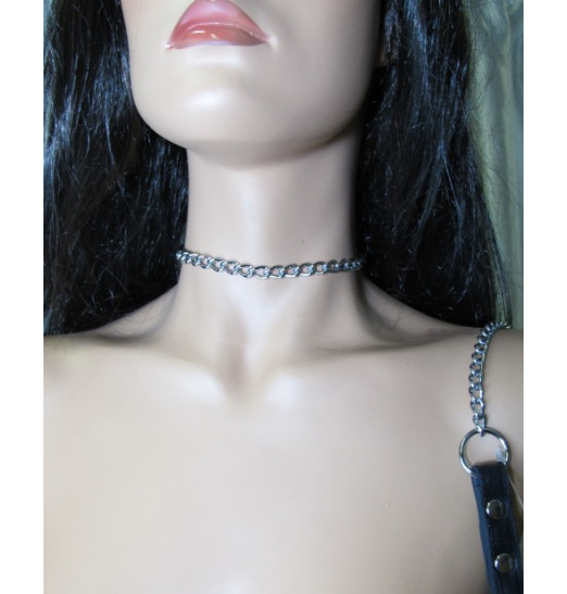 Металлический поводок с кожаной ручкой Металлический поводок с кожаной ручкой