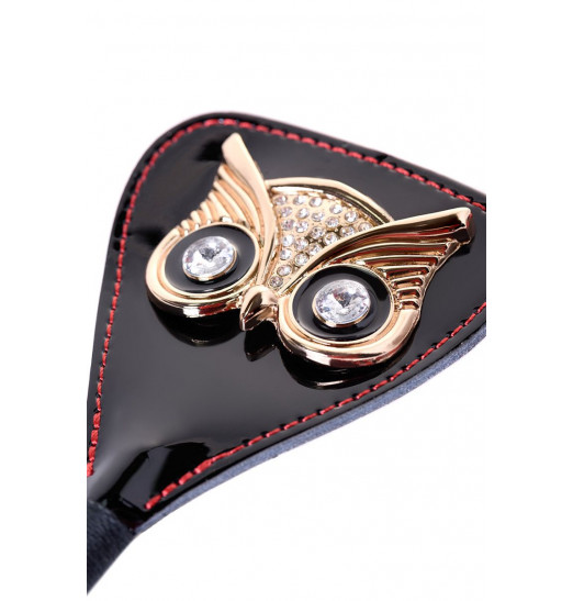 Чёрный стек с совой на кожаном наконечнике - 55 см.