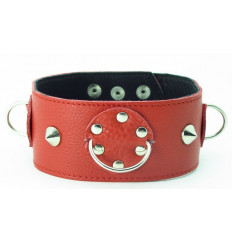 Красный кожаный ошейник с короткими шипами