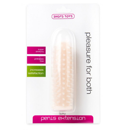 Телесная насадка на пенис с шипами по всей длине - 13 см.