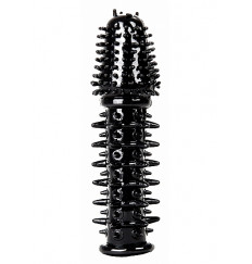 Черная шипованная насадка на пенис с выпуклой головкой