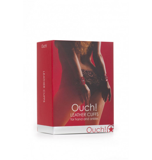 Красные кожаные наручники с заклёпками