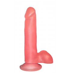 Нежно-розовый фаллоимитатор с мошонкой на присоске - 16,5 см.