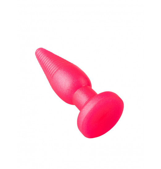 Розовая анальная втулка с рёбрышками - 14 см.