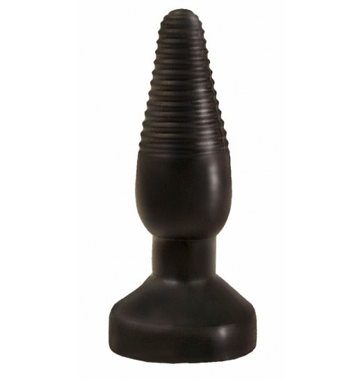 Чёрный анальный плаг с ребристой поверхностью - 14 см.